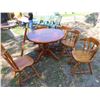 Image 2 : Pine Pedestal Table 29 1/2'' H x 44'' Across with 18'' Leaf & 5 Chairs 