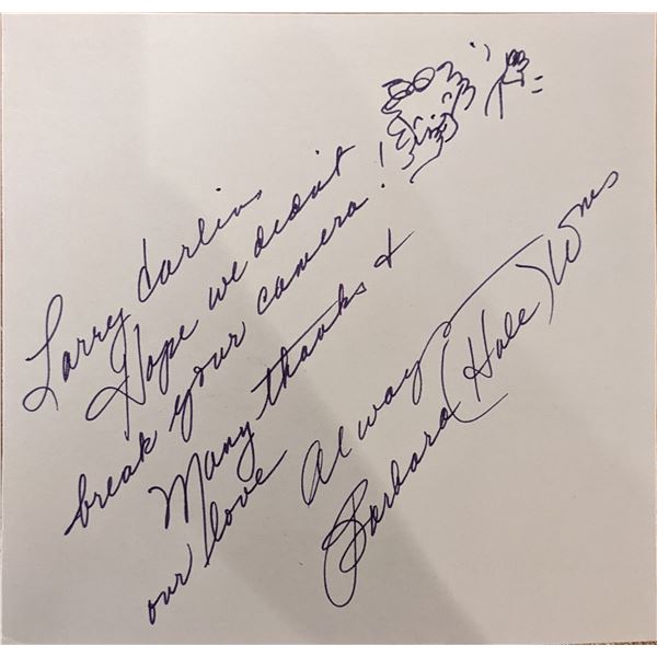 Barbara Hale Signed Note