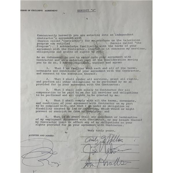 Andy Griffith Show cast signed contract