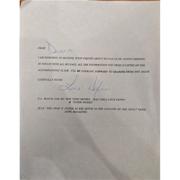 Lene Hefner Signed Note