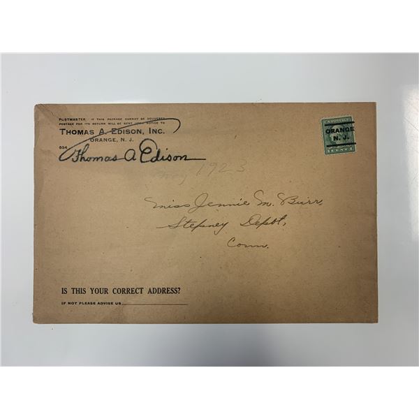 Thomas Edison signed letter holder. GFA authenticated