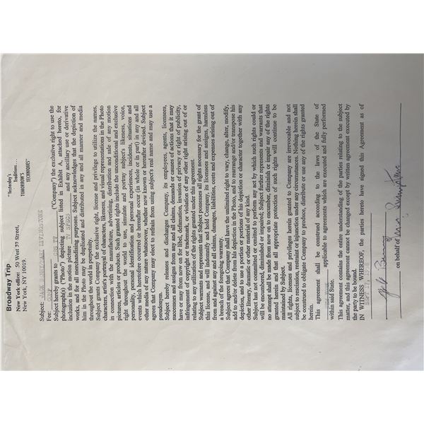 Jack Benny signed TV Specs Broadway Trip contract