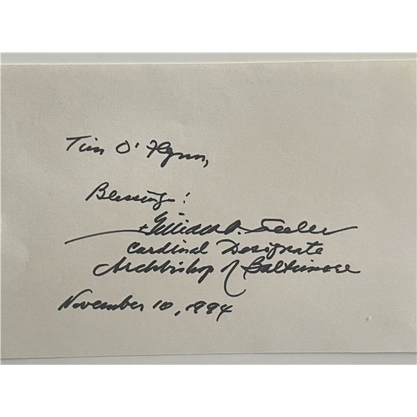 Archbishop of Baltimore William H. Keeler signed note