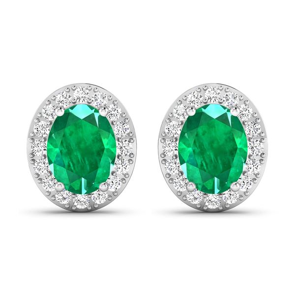 14KT White Gold 2ctw Zambian Emerald and Diamond Earrings