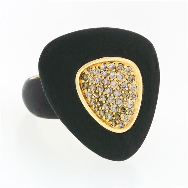 Roberto Coin Capri Plus 18k Gold Plated Silver & Ebony Wood Brown Diamond Ring