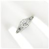 Image 3 : Antique Art Deco Platinum European Diamond Solitaire w/ Filigree Engagement Ring