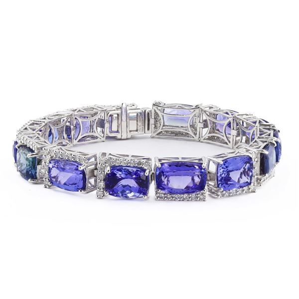 47.44 ctw Tanzanite and 3.72 ctw Diamond Platinum Bracelet