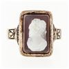 Image 4 : Antique 1878 Victorian 14k Rose Gold Carved Agate Hardstone Cameo Etched Ring