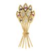 Image 1 : Vintage 14K Gold 0.53 ctw Diamond Sapphire & Ruby Cluster Wheat Bushel Pin Brooc