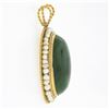 Image 3 : Vintage 14k Gold Oval Cabochon Jade & Seed Pearl Halo Twisted Wire Frame Pendant