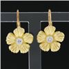 Image 2 : 18K Gold 0.08 ctw Bezel Diamond Detailed Textured Buttercup Flower Drop Earrings