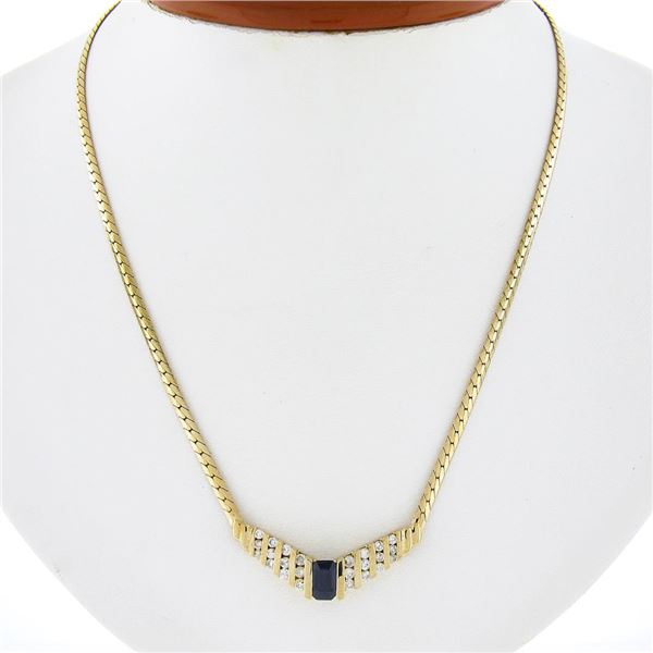 17 14k Gold 1.65 ctw Sapphire & Diamond Channel Chevron V Fancy Chain Necklace