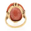 Image 6 : Antique 10k Yellow Gold Detailed Oval Carved Orange Coral Cameo Solitaire Ring