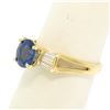 Image 3 : 14k Yellow Gold ROYAL BLUE Sapphire Solitaire Ring Fine Baguette Diamond Accents