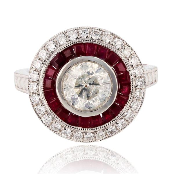 1.27 ctw CENTER Diamond and 1.26 ctw Ruby Platinum Ring (1.65 ctw Diamonds)