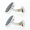 Image 3 : NEW Men's Round 14K White Gold Black Onyx Ribbed Circle Disc Swivel Cuff Links