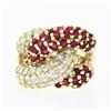 Image 4 : Fancy 14k Gold 2.65 ctw Round Diamond Ruby Puffed Interlocking Loop Wide Band Ri
