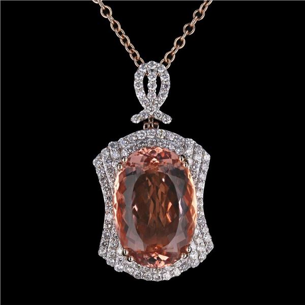 23.99 ctw Morganite and 1.98 ctw Diamond 14K Rose Gold Pendant/Necklace