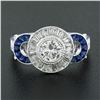 Image 3 : NEW 18k Gold 1.66 ctw GIA Round Diamond Baguette Halo Sapphire Bezel Milgrain Ri