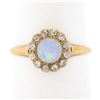 Image 1 : Antique Victorian 14K Gold Round Opal Solitaire Diamond Halo Petite Cluster Ring