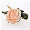 Image 8 : Vintage 14K Yellow Gold Carved Pink Coral Rose Flower w/ 3 Jade Leaf Brooch Pin