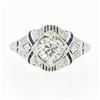 Image 5 : Antique Platinum 1.08 ctw GIA European Diamond Solitaire Sapphire Engagement Rin