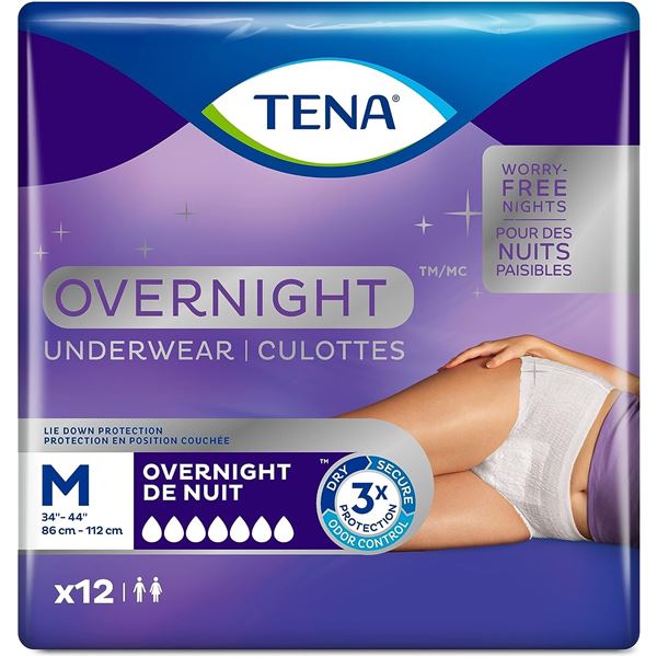 NEW 12 PACK TENA OVERNIGHT UNDERWEAR SIZE MEDIUM