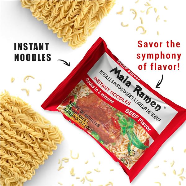 FLAT OF 19 MALA RAMEN INSTANT NOODLES BEEF FLAVOUR