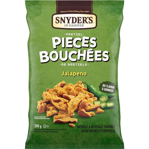 BRAND NEW 2 X 240G SNYDERS JALAPENO PRETZAL PIECES