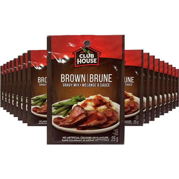 NEW CASE OF 18 CLUB HOUSE BROWN GRAVY MIX - 25G