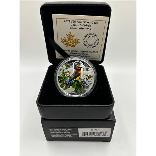 2022 $20 Fine Silver Colourful Birds Cedar Waxwing (tax exempt)
