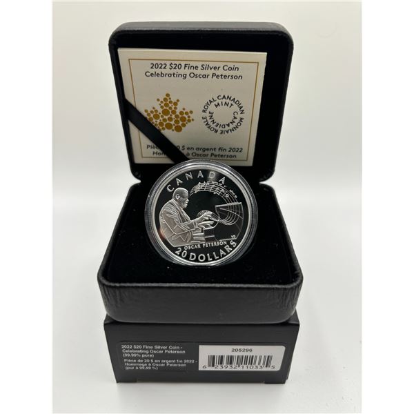 2022 $20 Fine Silver Coin Celebaratin Oscar Peterson (tax exempt)