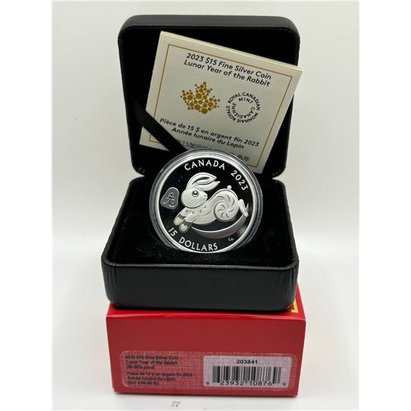 2023 $15 Fine Silver Coin Lunar Year of the Rabbit (tax exempt)