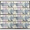 Image 2 : set of 8 - 1986 $5 notes in sequence from the Bird Series. Thiessen/Crow FPK4922662-FPK4922669