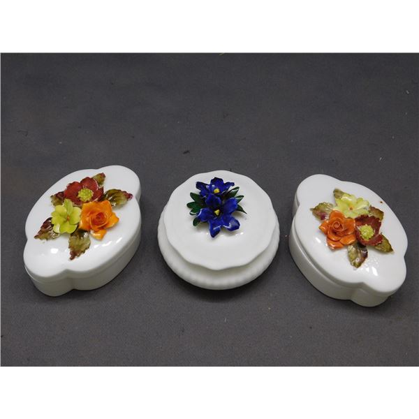 Lot of 3 Small Porcelain Floral Trinket Boxes