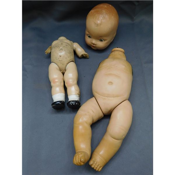Antique Composition Doll Parts 1 Head, 1 Body & 1 Rubber Body *for parts as is