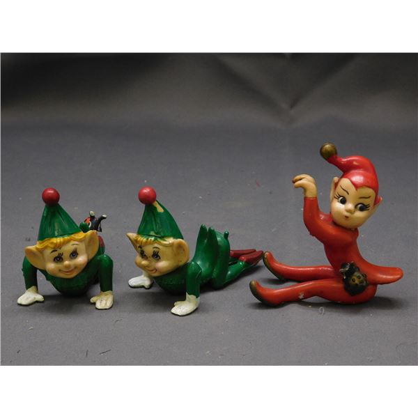 Lot of 3 Vintage Rubber Retro Elf Pixie Rubber Figures