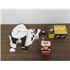 Image 1 : Mi-ken Wind Up Santa Clock with Moving Eyes, Cow Bum Clock, Cheese Crisp Tin