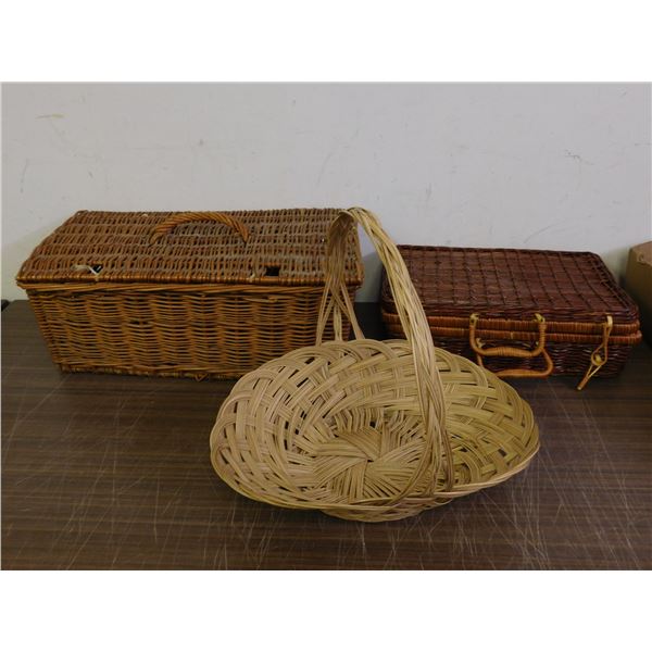 Lot of 3 Wicker Baskets, Picnic Baskets