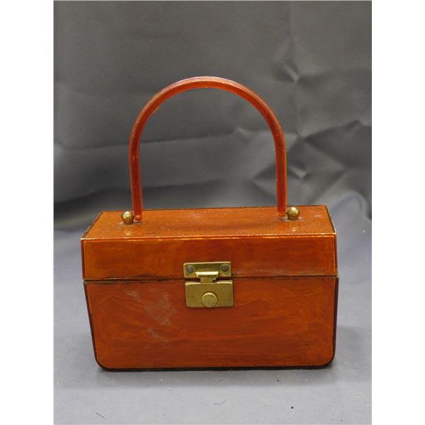 Small Gold Crest Fashions Vintage Bakelite Orange Evening Purse Clutch Wallet / Wrist Bag