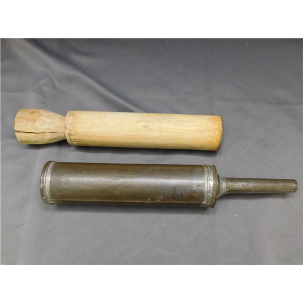 Vintage Antique Primitive Metal & Wooden Meat Press? Stuffer Tool, Canister Sausage Stuffer, Plunger