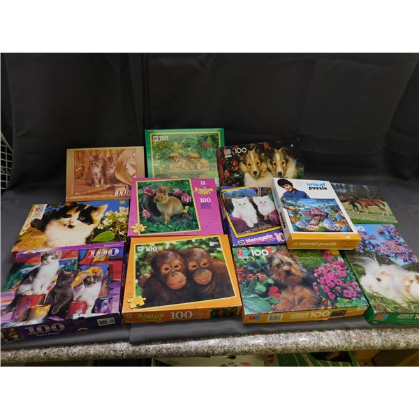 Lot of 100pc 12 Puzzles Dogs, Cats, Animals