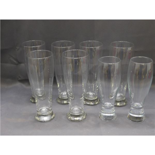 Lot of 8 Tall Beer Glasses Heavy Glass