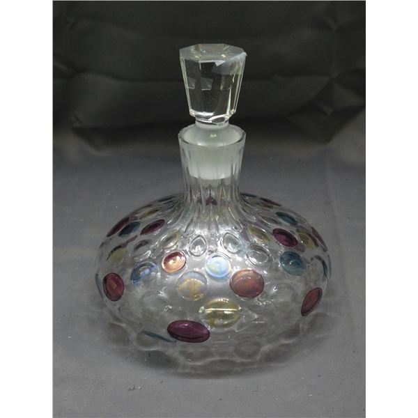 Vintage MCM Mid Century Bohemian Art Glass Decanter, Coin Dot Wide Bottom