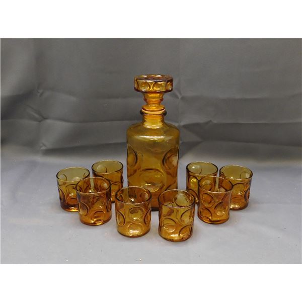 Vintage MCM Mid Century Amber Glass Coin Dot Decanter
