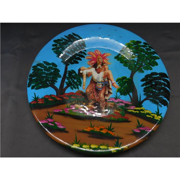 Large Painted Pottery Clay Wall Plate Indigenous Tribal