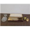 Image 1 : Carving Set, Salt and Pepper Shakers Shafford, Crystal Cream Pitcher & Butter Dish
