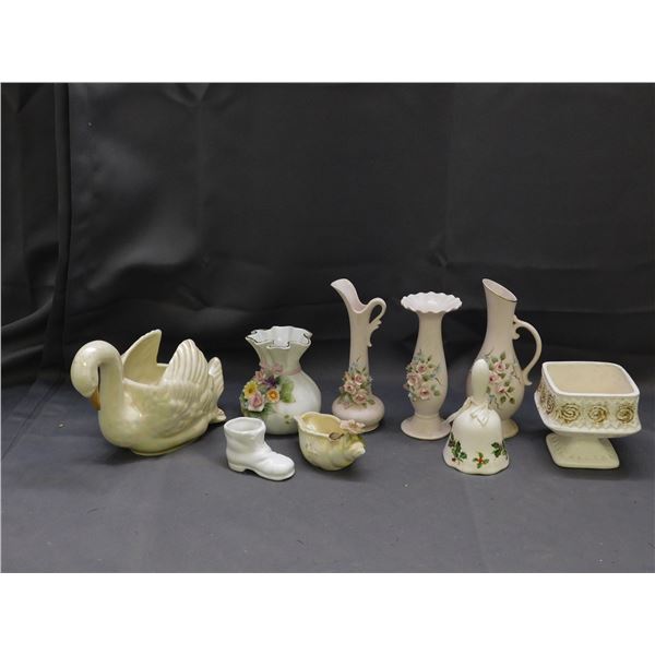 Lot of 9pcs Porcelain Figurines, Vases, Planters, Japan