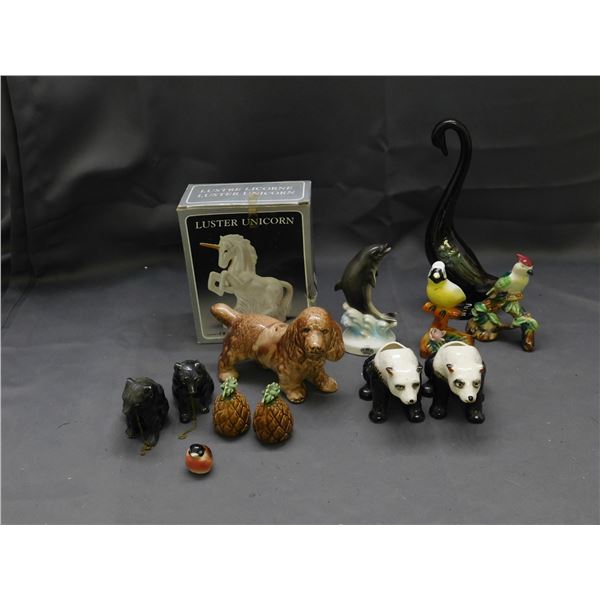 Lot of Porcelain Japan Animal Figurines Panda Planters, Dolphin, Dog, Birds, Unicorn, Etc