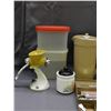Image 4 : Lot of Assorted Vintage Kitchen Items Carafe, Luminarc Glasses, Pitcher, Grinder, Spoons, Storage